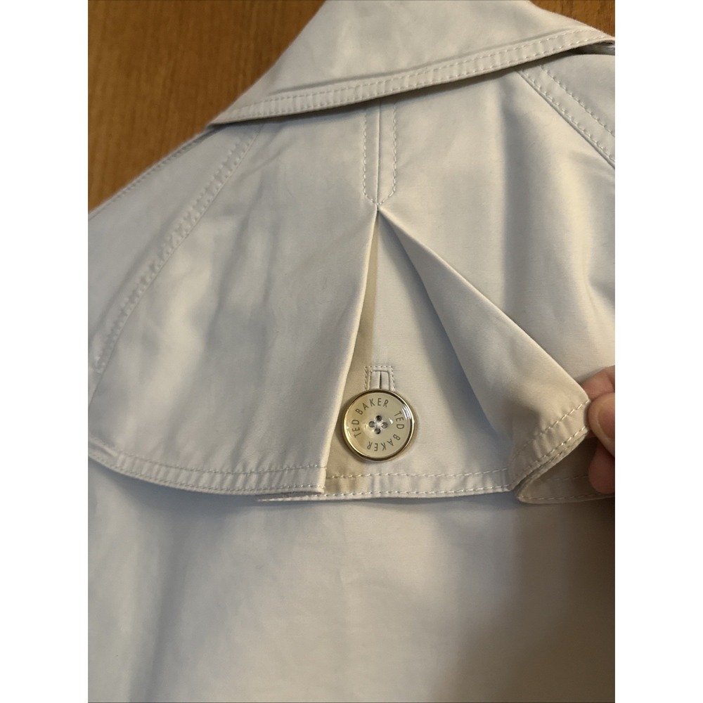 Ted Baker Wms Beige Trench Coat Cropped Dble Breast Sz 2 US 4-6 S Neutral Jacket - Picture 7 of 16